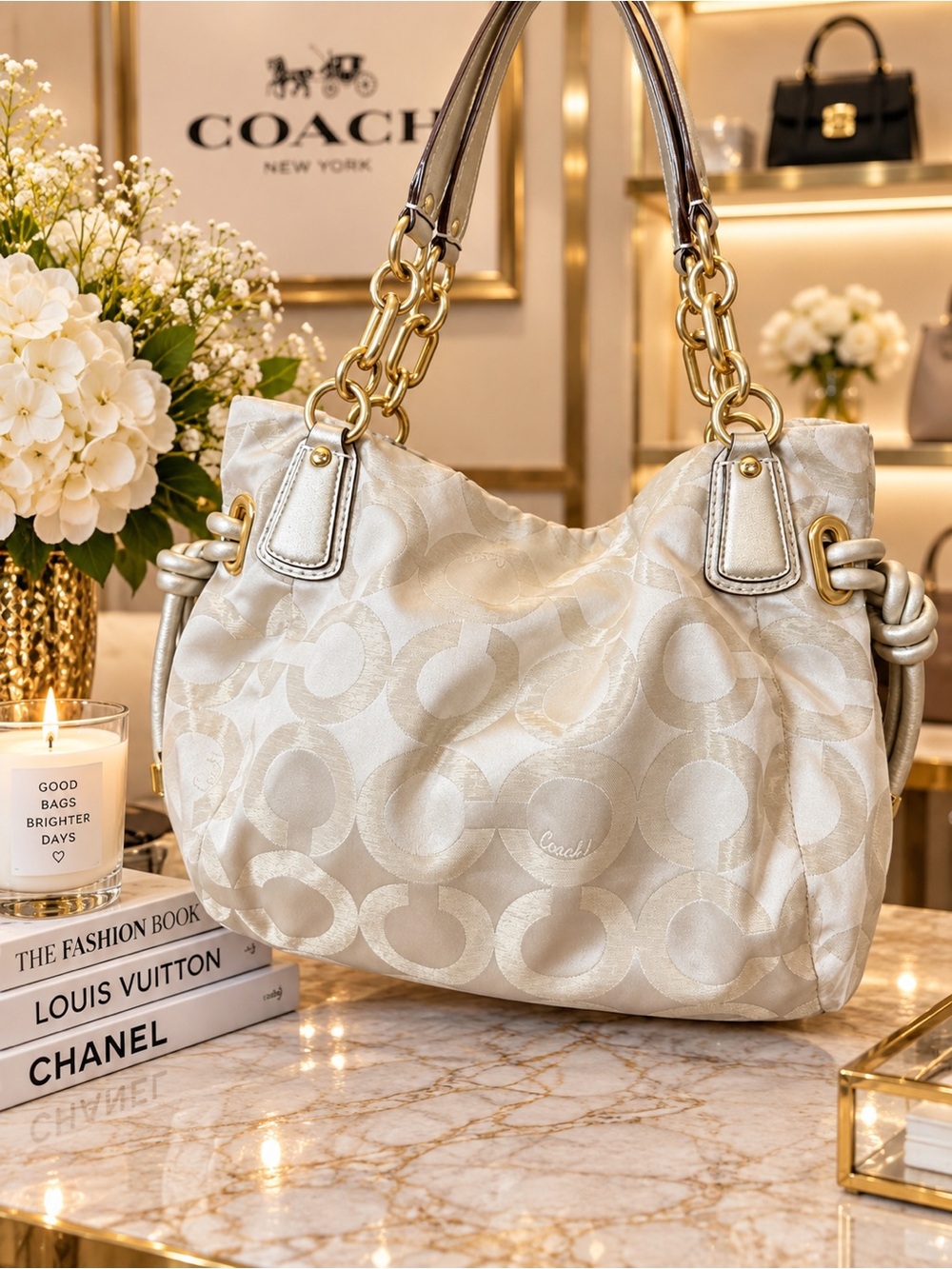 Coach Kristin Op Art Lurex Satin Shoulder Bag - Picture 3 of 7